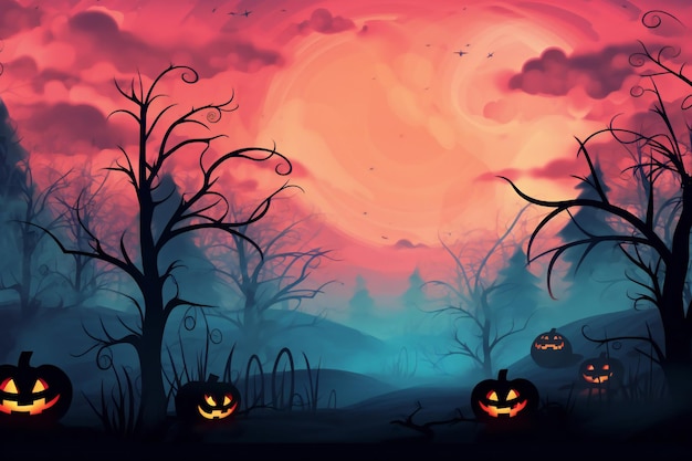 Abstract and colorful beautiful soft fog illustration of Halloween themed scene