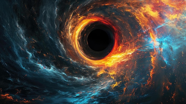抽象的でカラフルなブラックホールの背景と重力レンズ効果