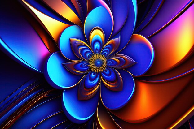 Abstract colorful blue lines and exotic flower on dark background fantasy light wallpaper