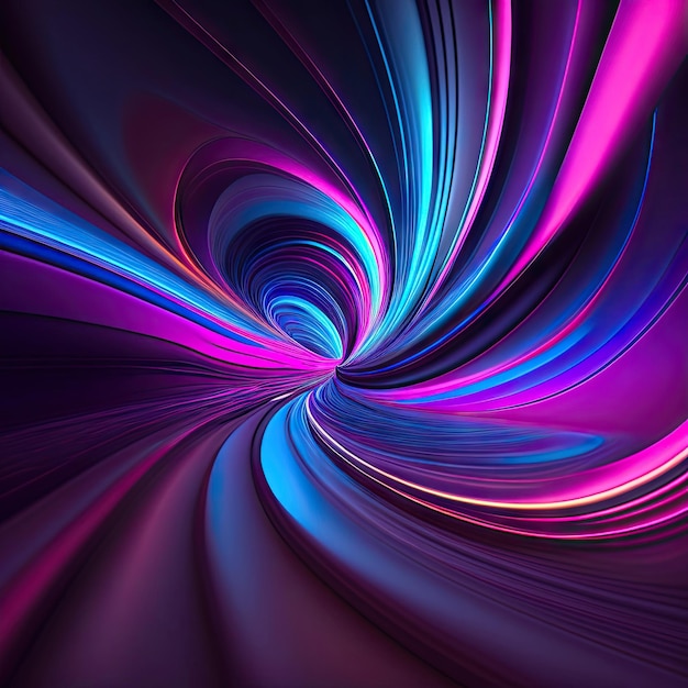 Abstract colorful blue and magenta lines on dark background Digital fractal art 3d rendering