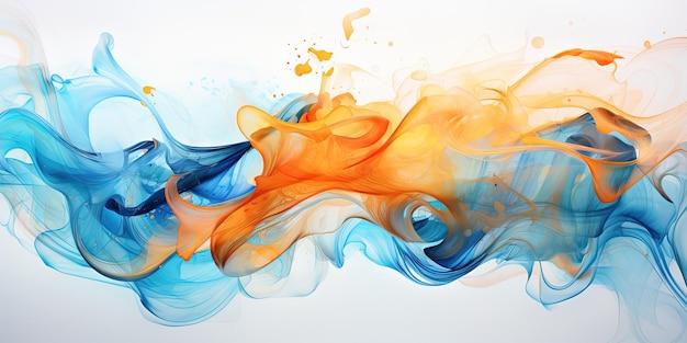 抽象的な色彩の青いオレンジ 補完的な色彩 アート 絵画 イラスト 質感 水彩 巻き 波 液体のスプラッシュ