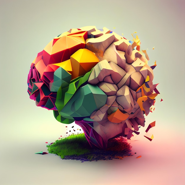 Abstract colorful brain on a white background 3d render illustration