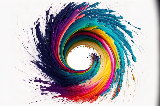 Abstract colorful bright vivid colors liquid acrylic paint motion flow on white background with swirls and paint explosions and drops Business background template Colorful vortex