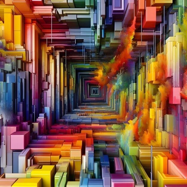 Abstract colorful cube and rectangles background Computer generated illustration 3D rendering