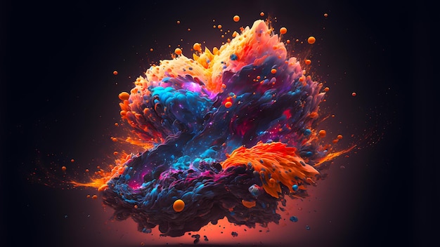 Абстрактный красочный взрыв на черном фоне, созданный нейронной сетью