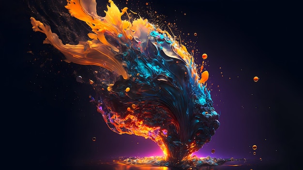 Abstract colorful explosion on black background neural network generated art