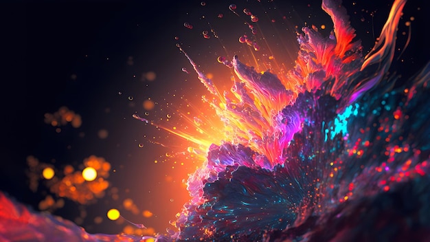 Abstract colorful explosion on black background neural network generated art