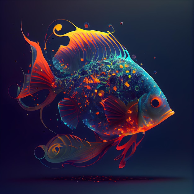 Абстрактные красочные рыбы на темном фоне иллюстрации для вашего дизайна
