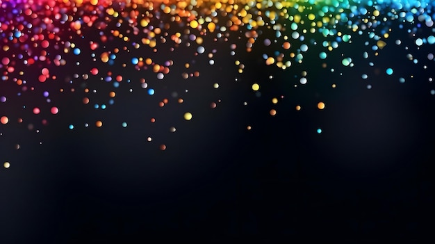 Abstract colorful flying particles on dark background neural network generated image