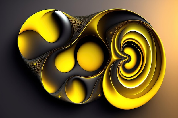 Abstract colorful fractal yellow and gray shapes on dark background Digital fractal art