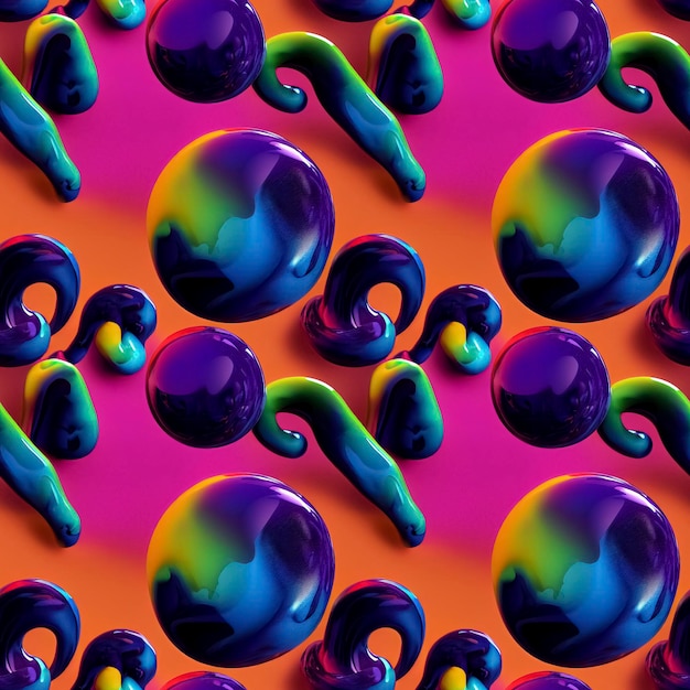추상 다채로운 펑키 초현실적인 환각 동적 액체 3D 양식 물질 원활한 패턴