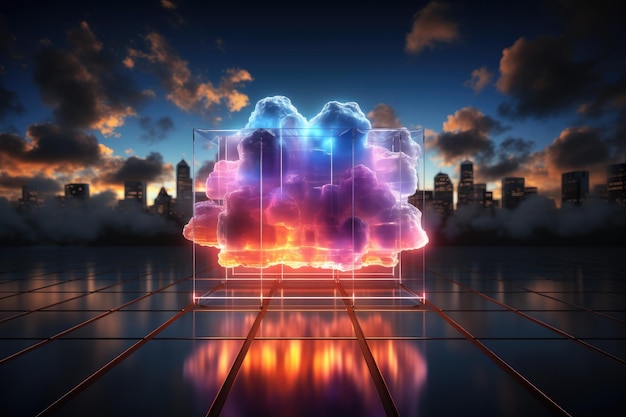 Abstract colorful glowing cloud Cloud computing technology concept