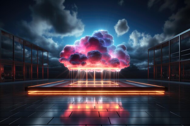추상적인 다채로운 반이는 구름 구름 컴퓨팅 기술 개념
