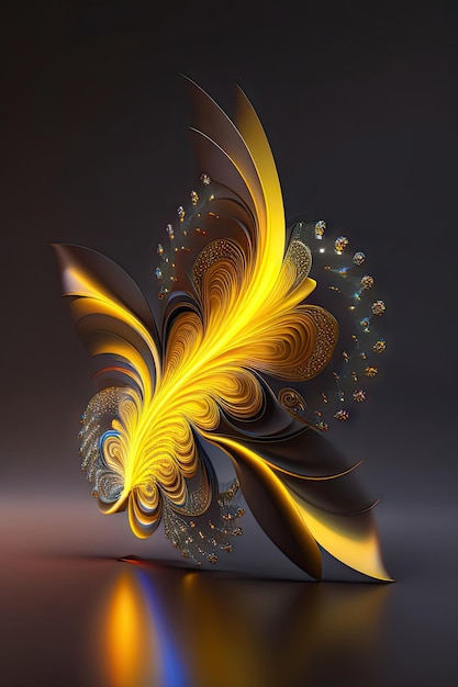 Abstract colorful glowing yellow fractal shapes digital fractal art 3d rendering