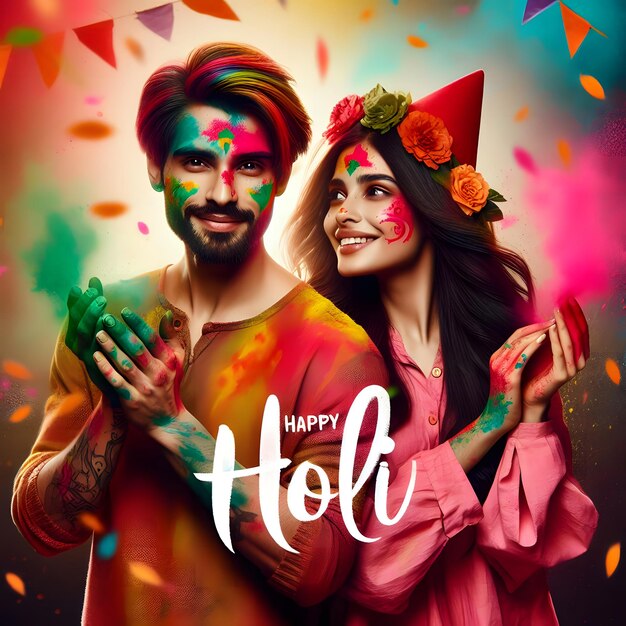 abstract colorful Happy Holi background happy Holi celebrate on couple