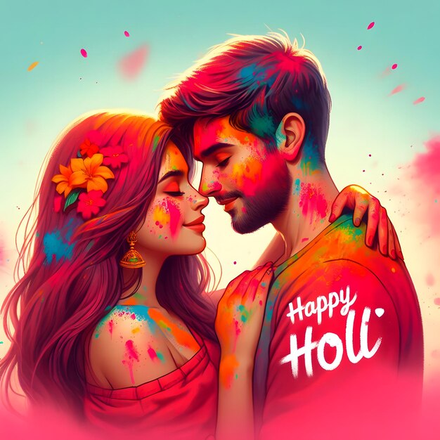 abstract colorful Happy Holi background happy Holi celebrate on couple