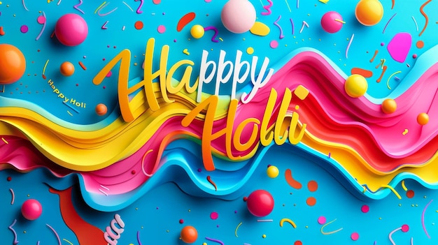Фото Абстрактный красочный счастливый фон холи иллюстрация фестиваля цветов с цветным порошком радуги на тексте холи