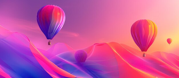 Abstract colorful hologram of hot air balloon on vibrant color style background AI generated image