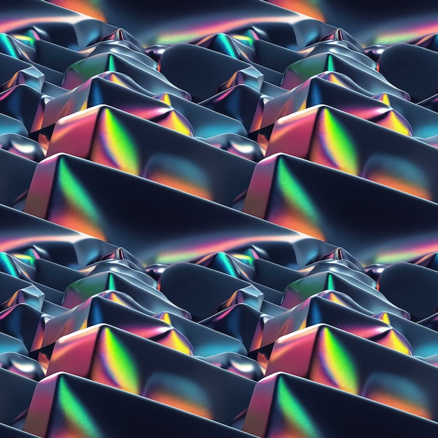 Abstract colorful holographic iridescent surreal dynamic seamless pattern Trendy 3D illustration