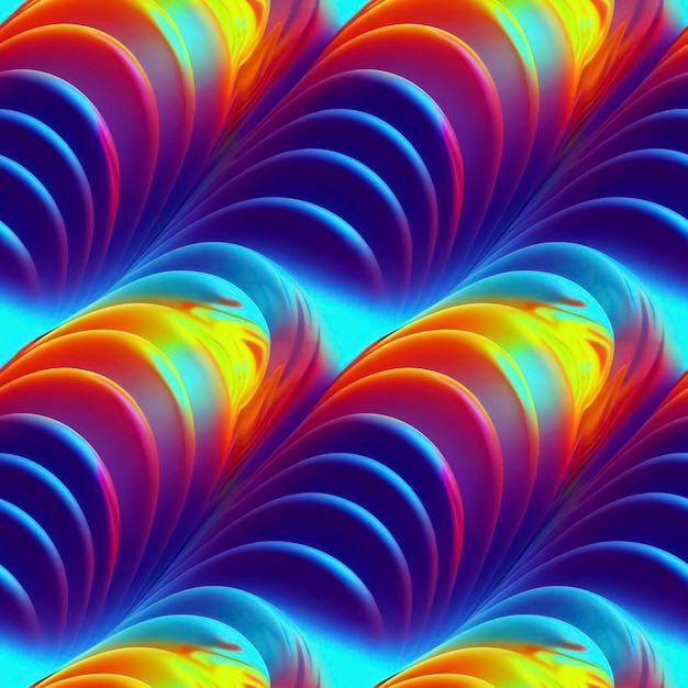 Abstract colorful holographic iridescent surreal dynamic seamless pattern Trendy 3D illustration