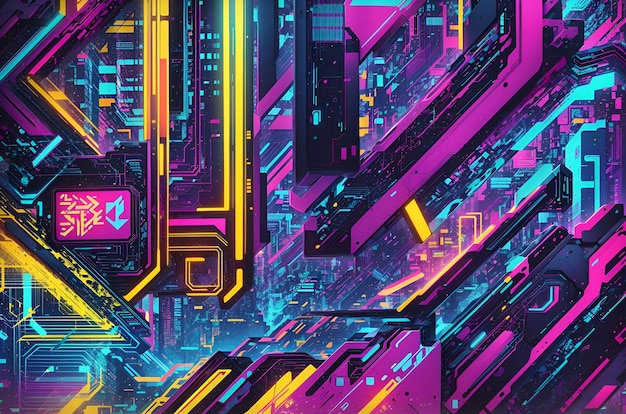 Abstract colorful illustration Cyberpunk style Background and wallpaper Vibrant colors Backdrop and banner Graphic design and art AI Artificial intelligence generated image