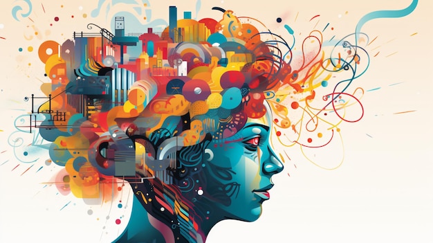 Abstract and colorful illustration of a thinking pro