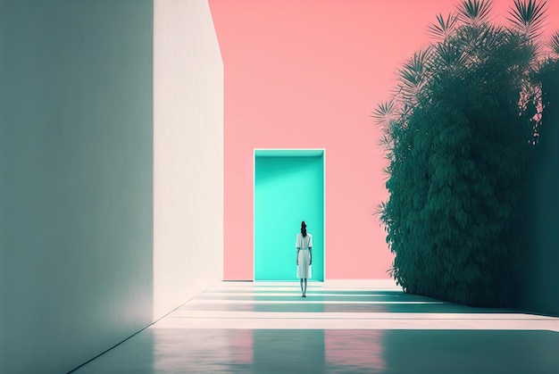 Абстрактный красочный интерьер с растениями и минималистичным декором Яркий цветной архитектурный фон Создан AI