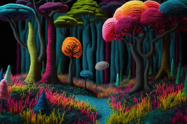 Photo abstract colorful knitted forest wallpaper