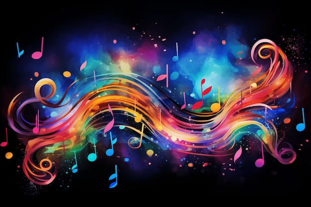 Абстрактный красочный музыкальный фон с нотами