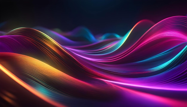 Abstract colorful neon background with glowing lines and waves 3D rendering Vector illustration