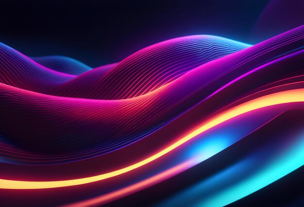 Abstract colorful neon background with glowing lines and waves 3D rendering Vector illustration