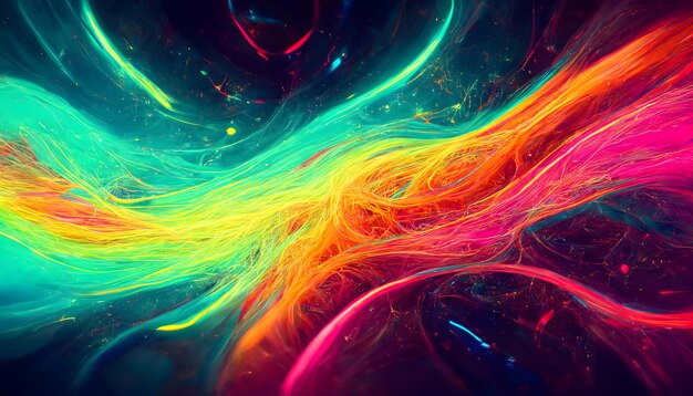 Abstract colorful neon fibers background neural network generated art