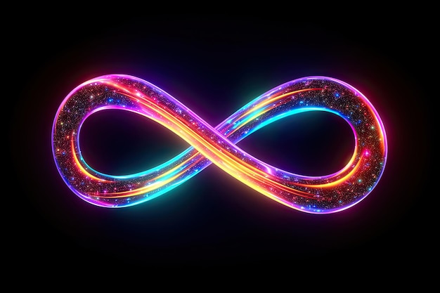 Abstract colorful neon infinity symbol on dark background Generative AI