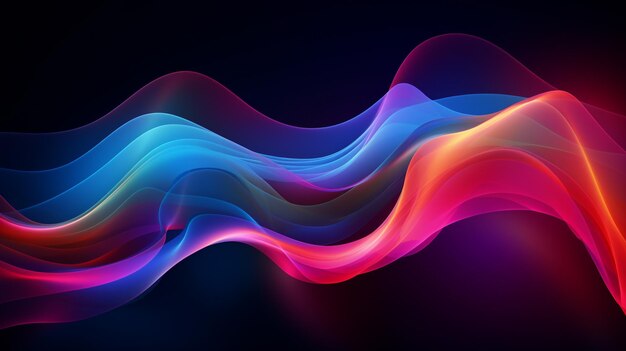 abstract colorful neon light glow on dark background futuristic fantasy speedy line generative AI