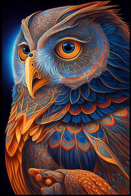 Abstract colorful owl on black background Generative AI