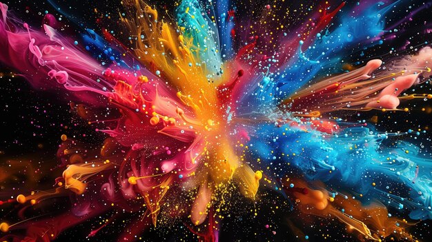 Abstract colorful paint splash on black background Colorful explosion of paint