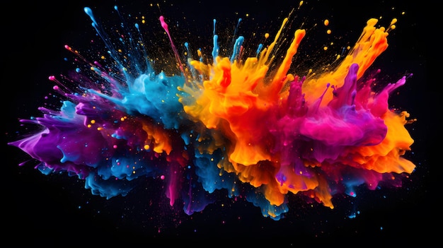 Abstract colorful paint splatter with a black background