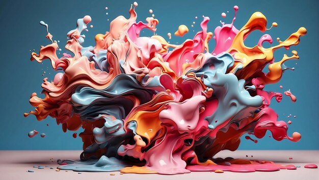 Abstract Colorful Paint Splattering on Empty Studio Background