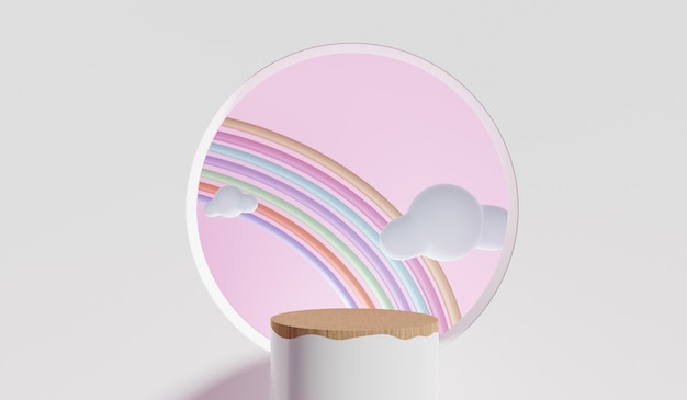 Photo abstract colorful pastel  background with cylinder podium, geometry stand for kids or baby products. 3d render.