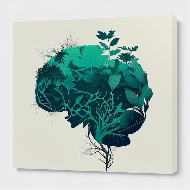 Abstract Colorful peaceful brain with plants