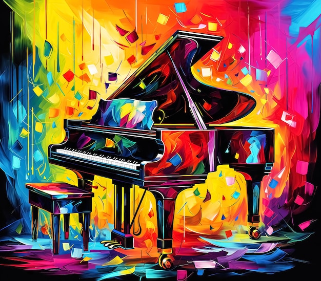 Abstract colorful piano illustration on black background