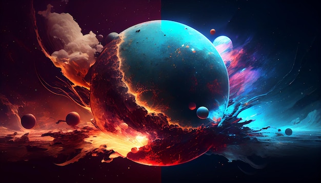 Abstract colorful planets and space background Generative AI