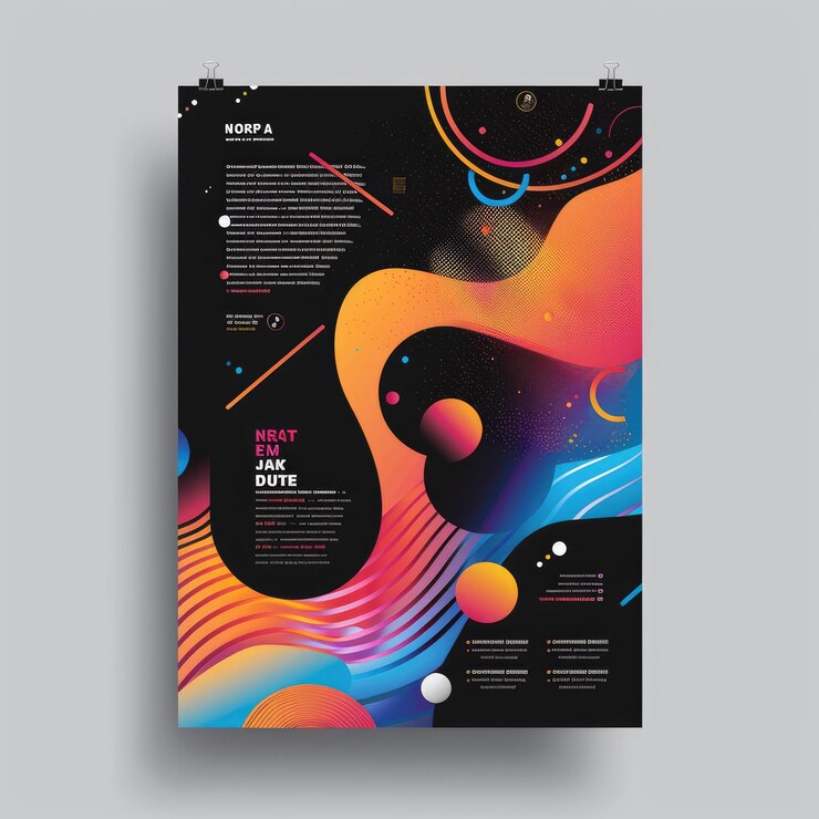 Photo abstract colorful poster with geometric shapes and text