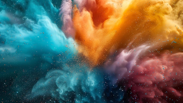 Abstract colorful powder explosion on black background