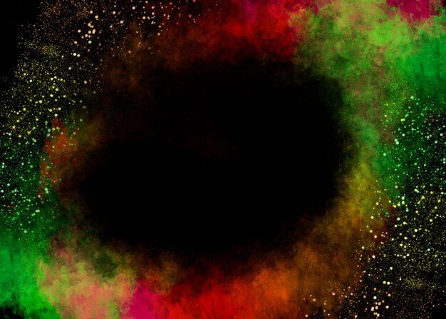 Abstract colorful powder explosion with a black hole in the\
center