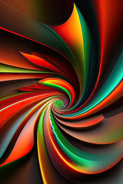 Photo abstract colorful red green and orange fiery shapes digital fractal art 3d rendering