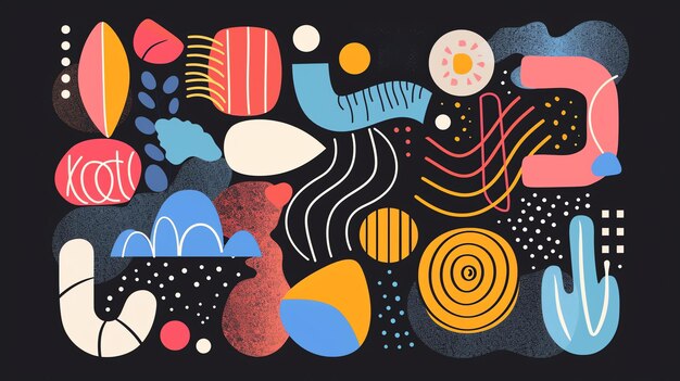 Abstract colorful shapes Vector illustration Organic shapes dots lines and textures Playful and vibrant