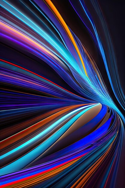 Abstract colorful shiny blue lines on dark background Festive background Digital fractal art