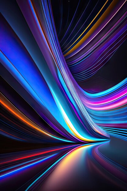Abstract colorful shiny blue lines on dark background Festive background Digital fractal art