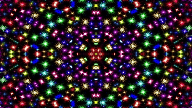 Foto astratto colorato concetto lucido e ipnotico modello simmetrico movimento caleidoscopio decorativo ornamentale cerchio geometrico e forme a stella